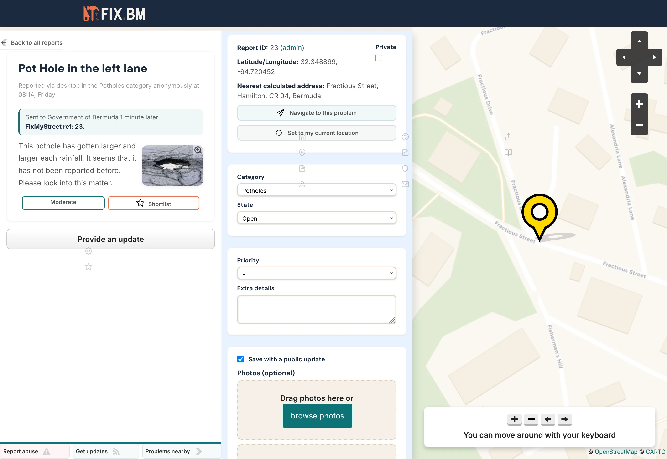 Viewing a reported problem — desktop